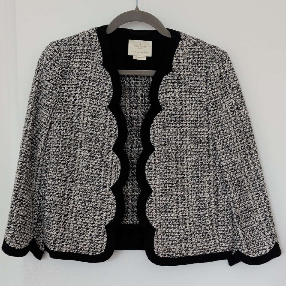 Kate Spade Black and White Scalloped Tweed Blazer